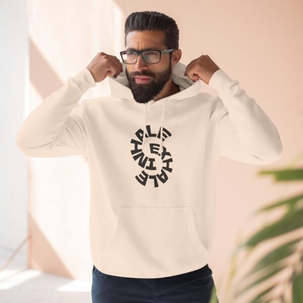 three panel fleece hoodie — "inhale & exhale, be energetic" motivational hoodie three panel fleece hoodie — "inhale & exhale, be energetic" motivational hoodie