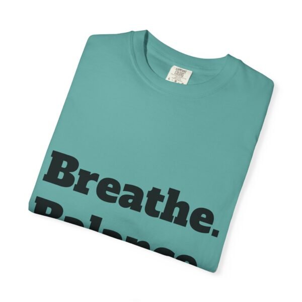 high premium breathe. balance. become. yoga t shirt