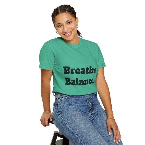 high premium breathe. balance. become. yoga t shirt