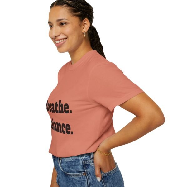 high premium breathe. balance. become. yoga t shirt