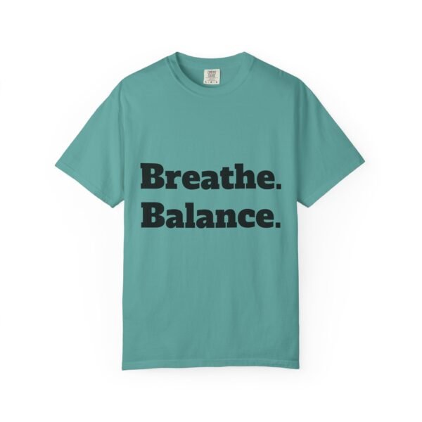 high premium breathe. balance. become. yoga t shirt
