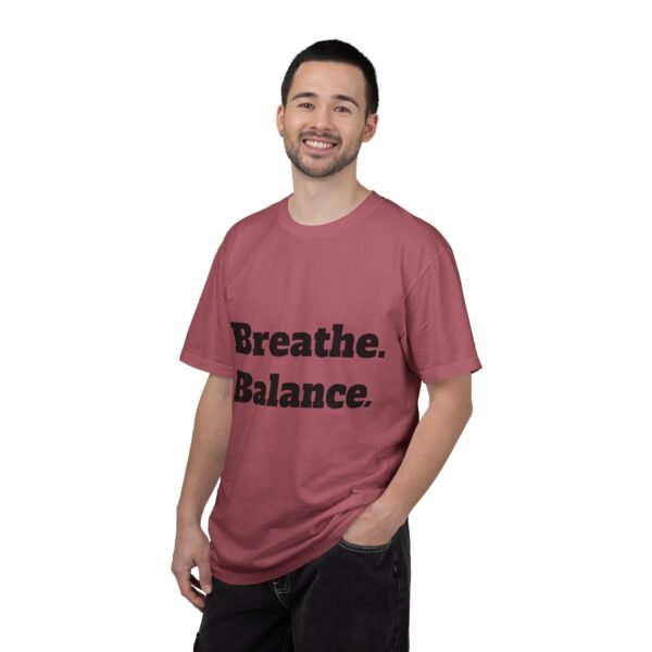high premium breathe. balance. become. yoga t shirt