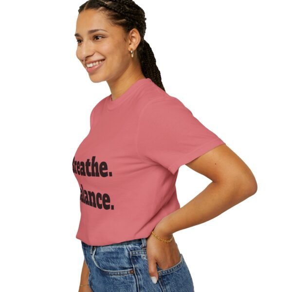 high premium breathe. balance. become. yoga t shirt