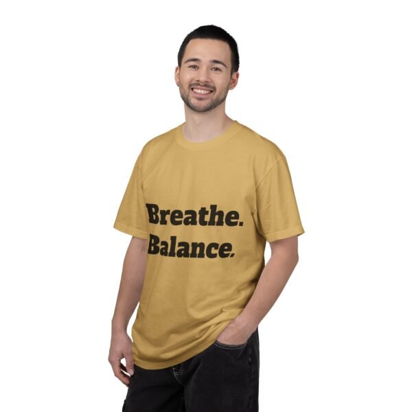 high premium breathe. balance. become. yoga t shirt
