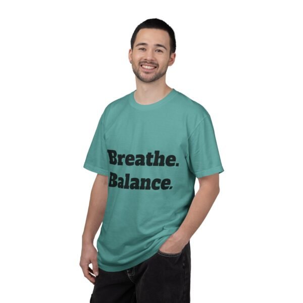 high premium breathe. balance. become. yoga t shirt