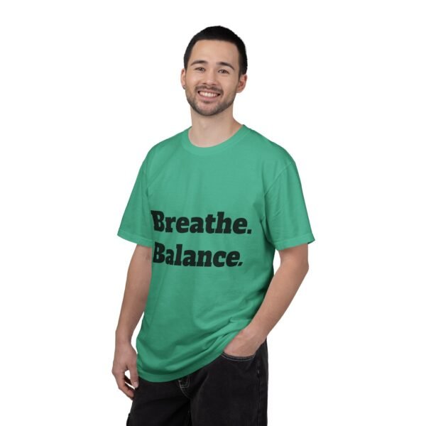 high premium breathe. balance. become. yoga t shirt