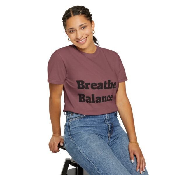 high premium breathe. balance. become. yoga t shirt